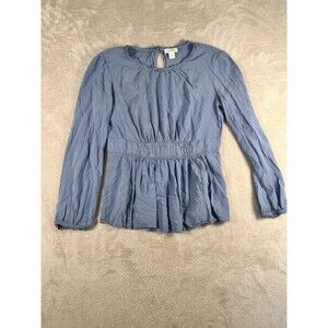 Sundance Blue Rayon Long Sleeve Top Ruffle Neck Size S Blouse Boho Preppy